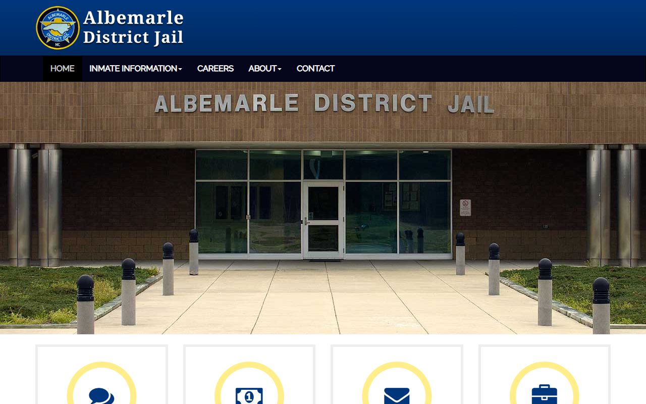 Albemarle District Jail official homepage showing regional jail service area