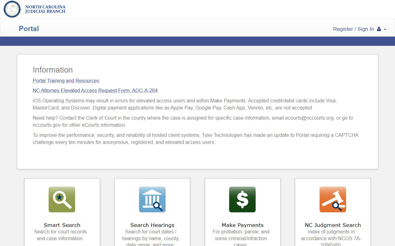 North Carolina eCourts Portal for Perquimans County court records after arrest